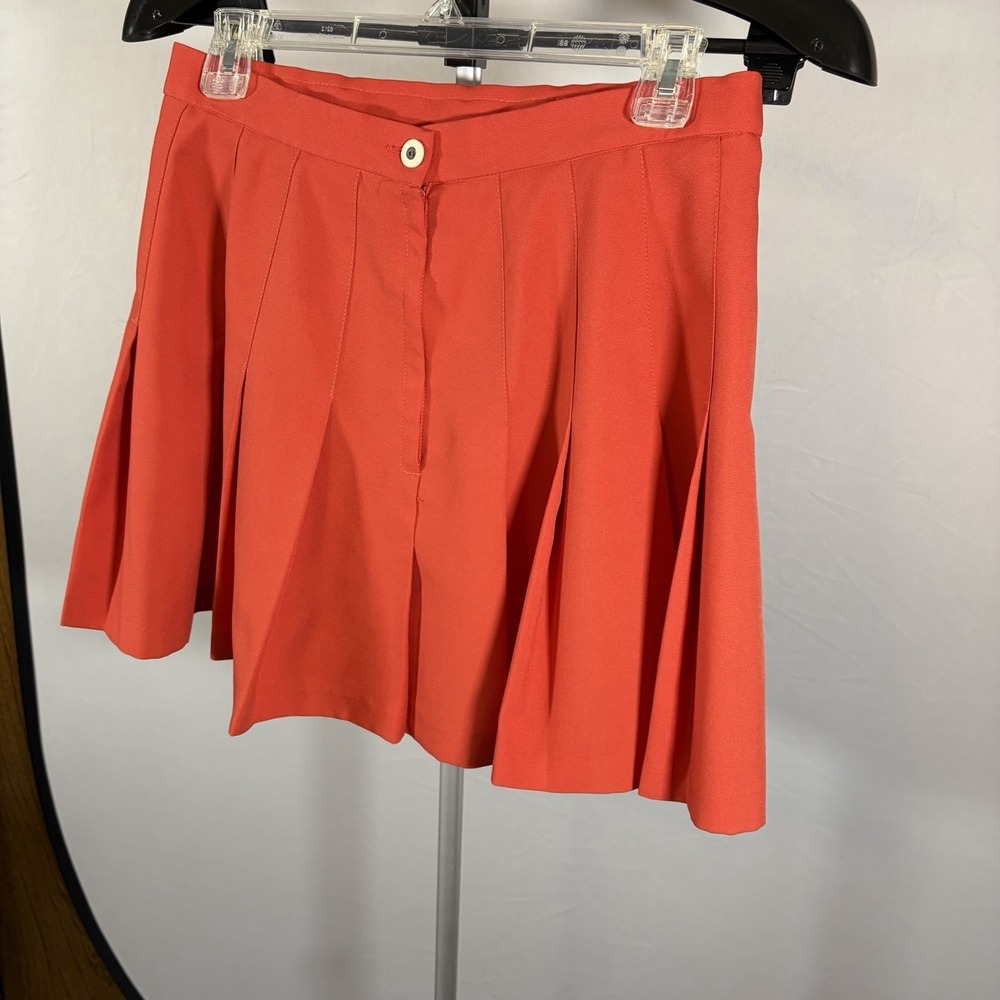 Womens Sz 12 VTG Pleated Mini Skirt Red Flags Embroidered Retro 70s 80s Twee Fun - Picture 6 of 13